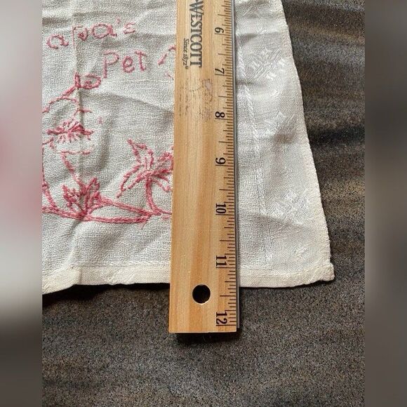 Antique Vintage Baby Girl Bib Cream Silk Linen Pink Embroidered Papa’s Pet - Picture 3 of 4